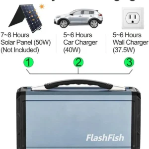 Flashfish G300 Portable Power Station with 50W/18V Foldable Solar Panel FREE Backpack